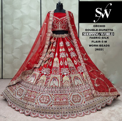 Gorgeous Rani pink Silk Double Dupatta Bridal Lehenga
