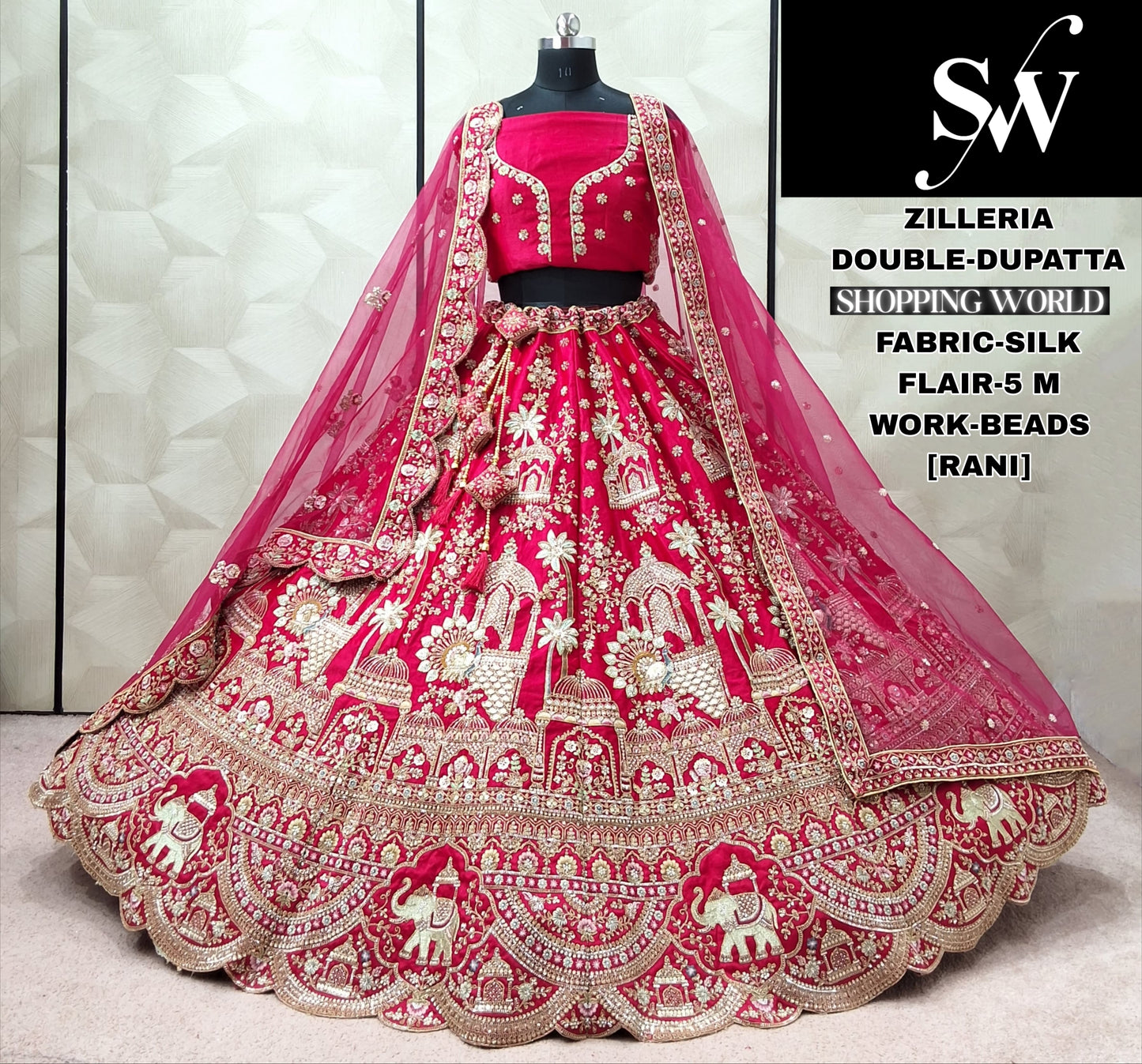 Astonishing Rani pink Velvet Double Dupatta Bridal Lehenga