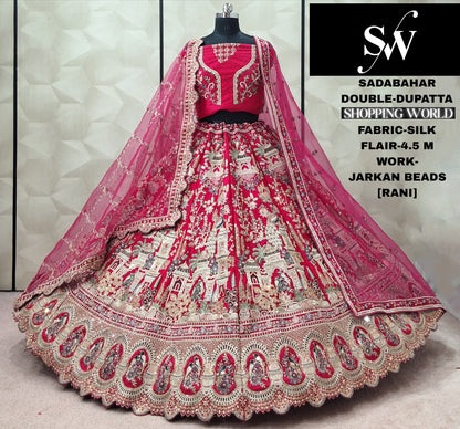 Eye Catching Red Silk Double Dupatta Bridal Lehenga