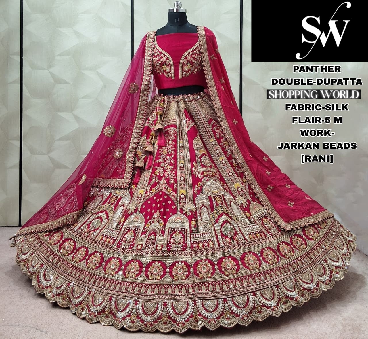 Lavishing Red Silk Double Dupatta peacock Bridal Lehenga