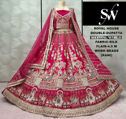 Beautiful Red Silk Double Dupatta peacock Bridal Lehenga