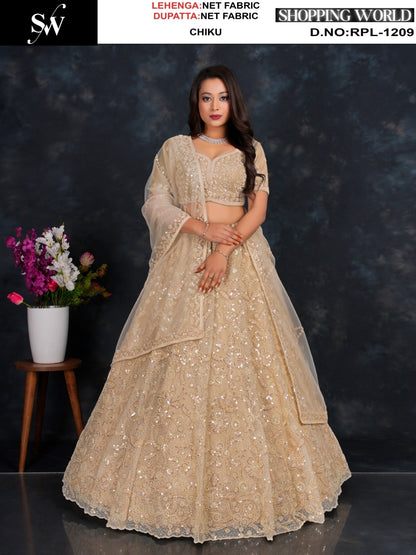 Beautiful Chiku golden Net Lehenga