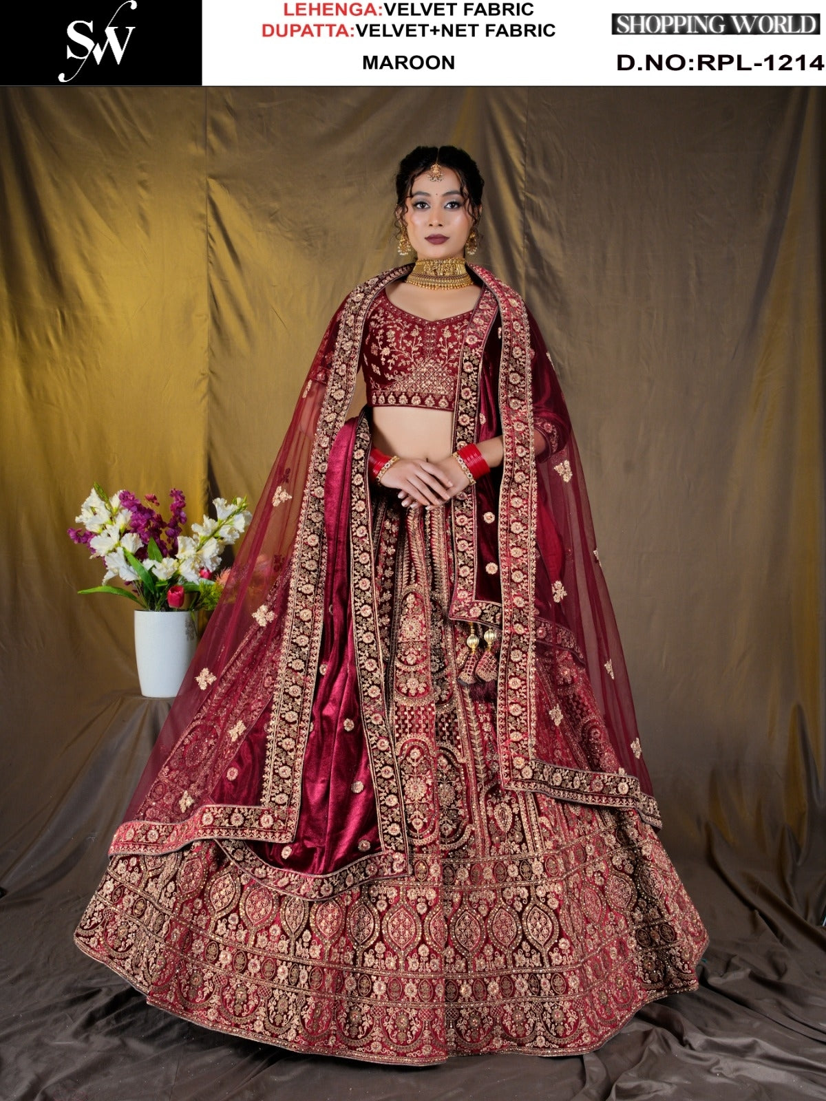 Khoobsurat Cherry Red Velvet Bridal Lehenga