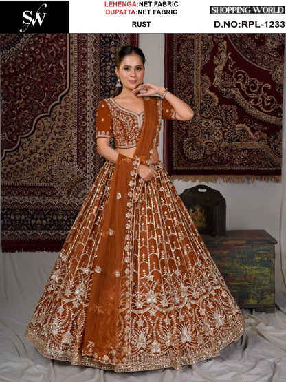 Designer Mehendi green Net Lehenga