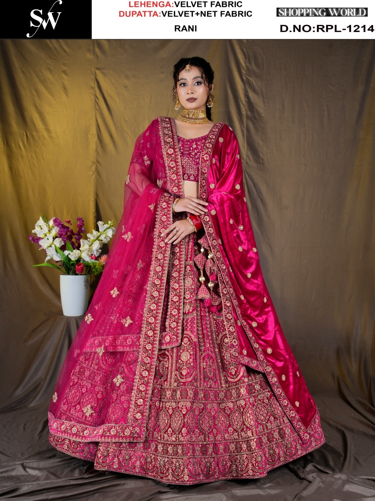 Khoobsurat Cherry Red Velvet Bridal Lehenga