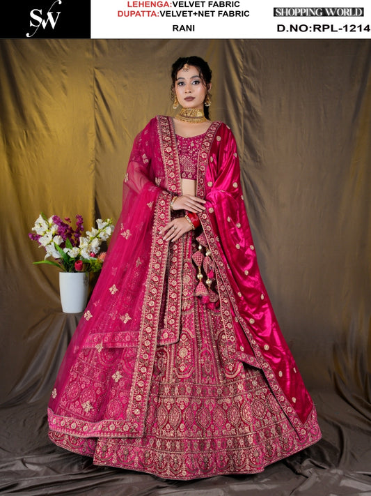 Beautiful Rani pink Velvet Bridal Lehenga