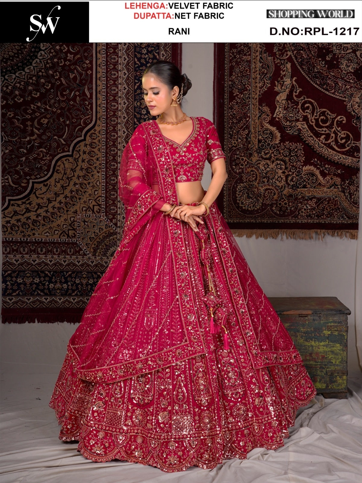 Tremendous Dark Maroon velvet Lehenga