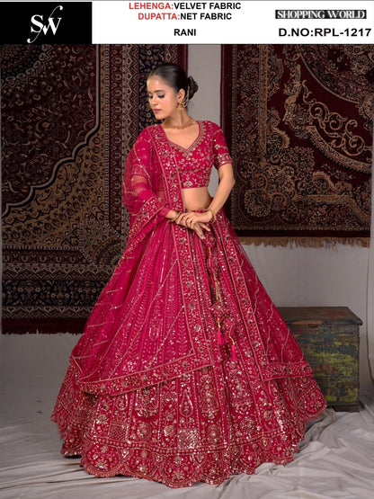 Tremendous Dark Maroon velvet Lehenga