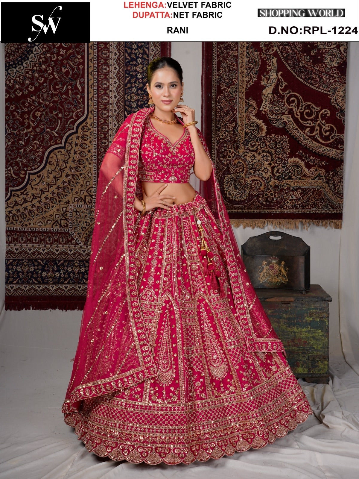 Glamorous Maroon Velvet Bridal Lehenga