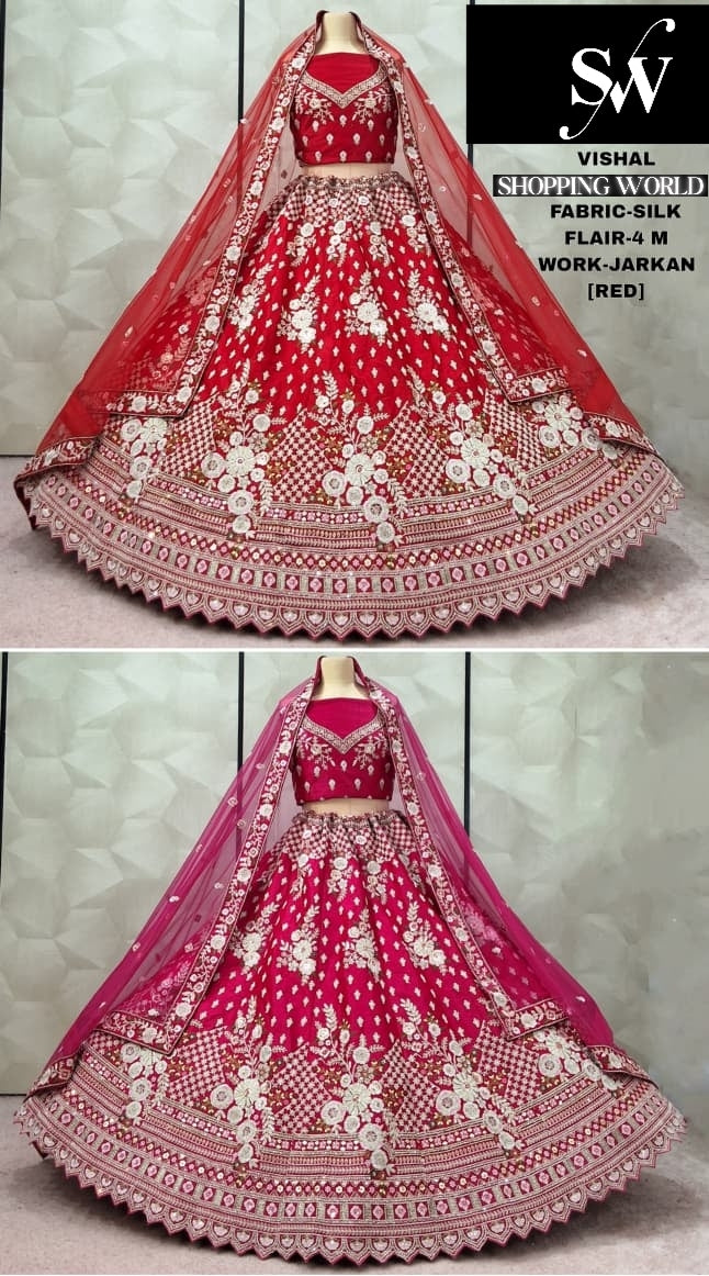 Eye Catching Red Rani pink Silk Bridal Lehenga