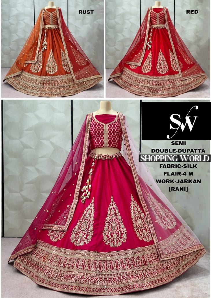Lavishing Rust Orange Red Rani pink Silk Double Dupatta Bridal Lehenga