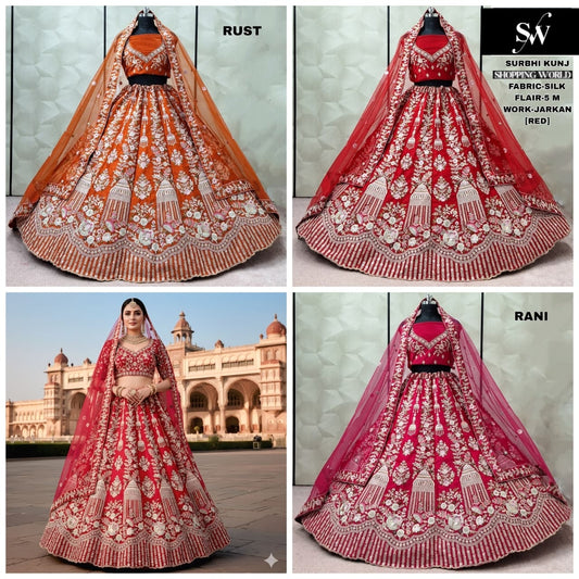 Khoobsurat Rust Orange Red Rani pink Silk Bridal Lehenga