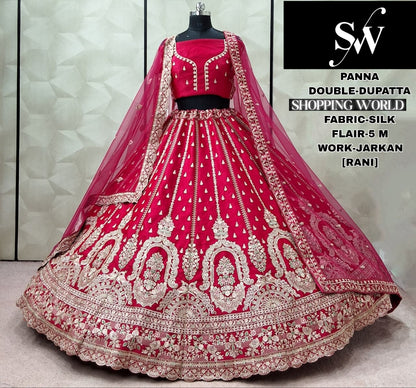 Amazing Rani pink Double Dupatta Silk Bridal Lehenga