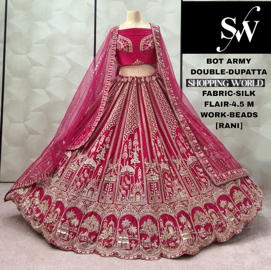Stunning Rani pink Double Dupatta Silk Bridal Lehenga