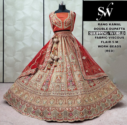 Good looking Rani pink Double Dupatta Viscous Bridal Lehenga