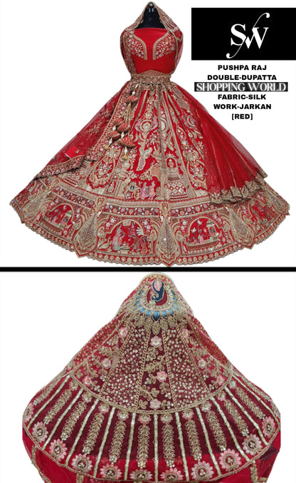 Pretty Rani pink peacock Double Dupatta Silk Bridal Lehenga