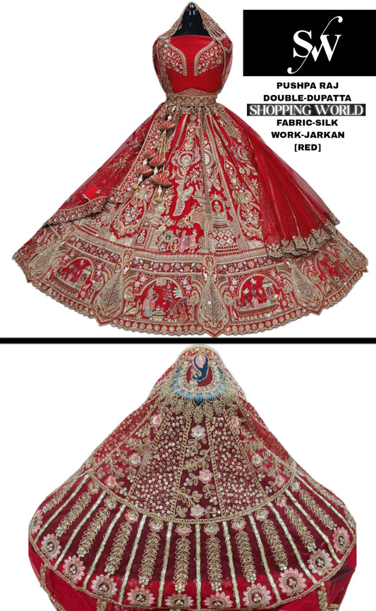 Pretty Rani pink peacock Double Dupatta Silk Bridal Lehenga