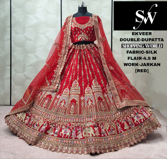 Lovely Red Doli barat Silk Double Dupatta Bridal Lehenga