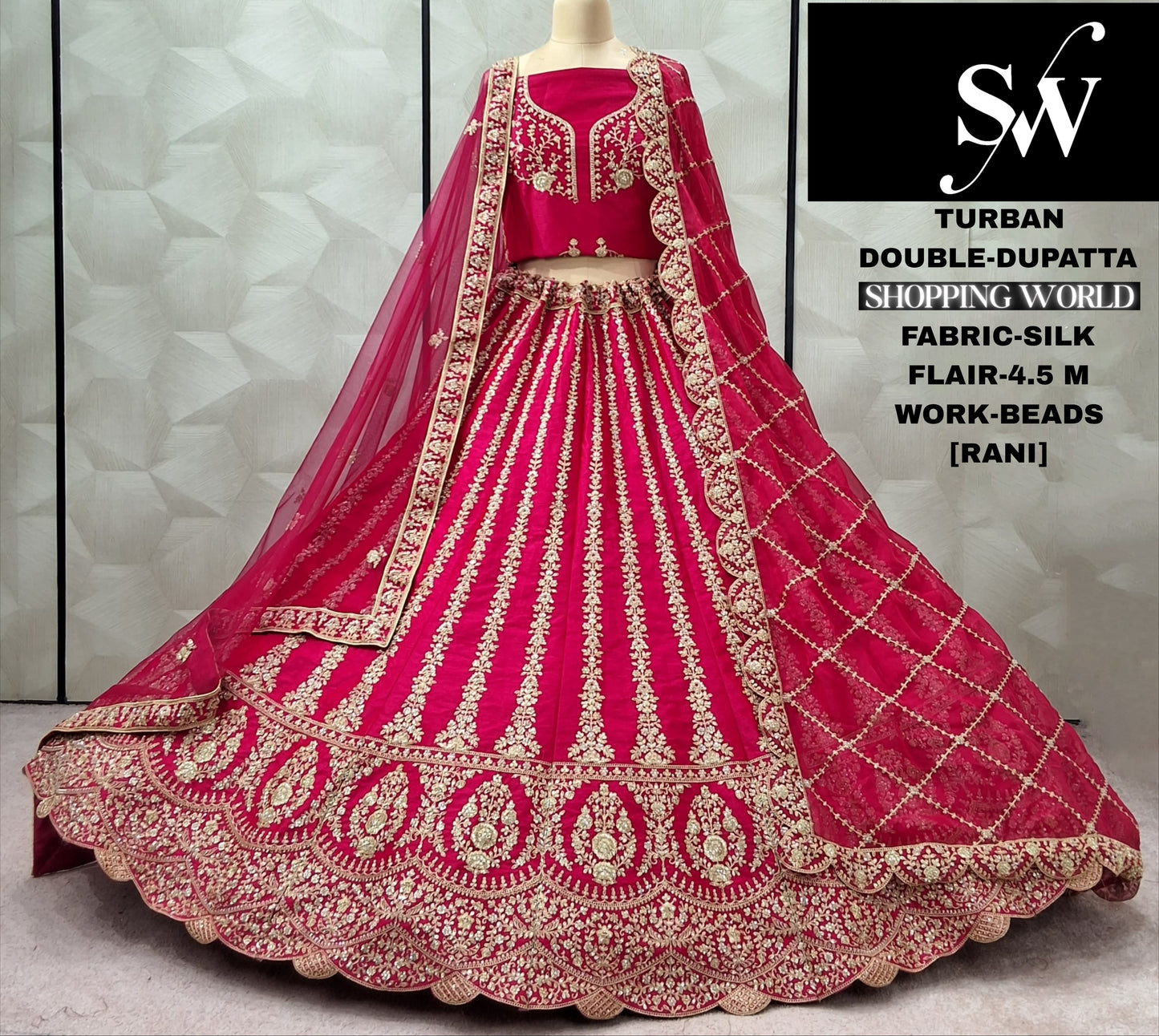 Tremendous Red Silk Double Dupatta Bridal Lehenga
