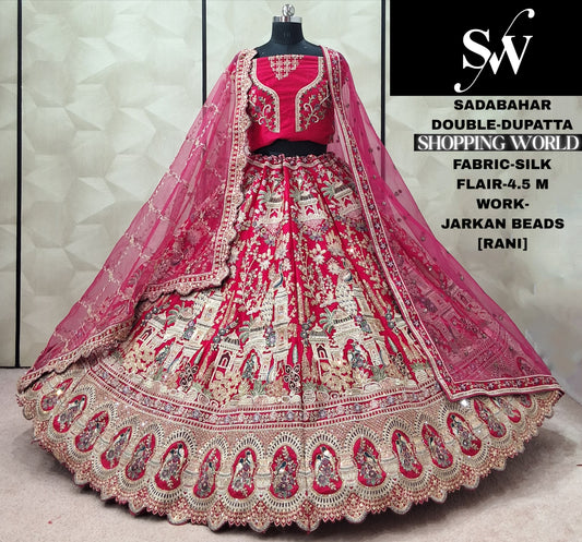 Khoobsurat Rani pink Heavy peacock Silk Double Dupatta Bridal Lehenga