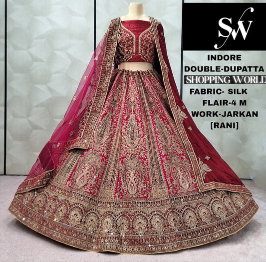 Awesome Rani pink peacock Silk Double Dupatta Bridal Lehenga