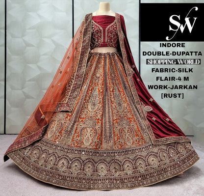 Awesome Rani pink peacock Silk Double Dupatta Bridal Lehenga