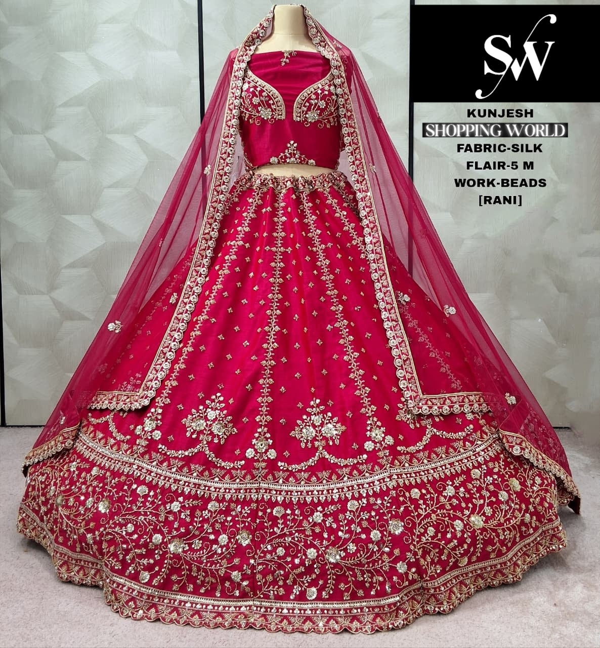 Good looking Rani pink Silk Bridal Lehenga