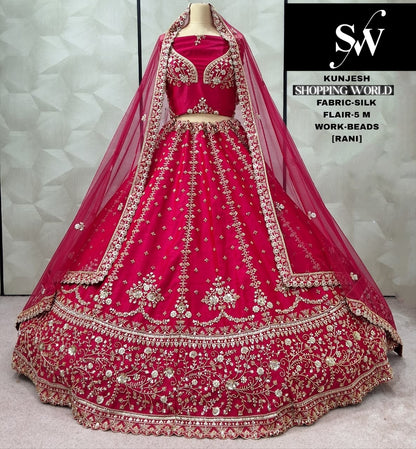 Good looking Rani pink Silk Bridal Lehenga