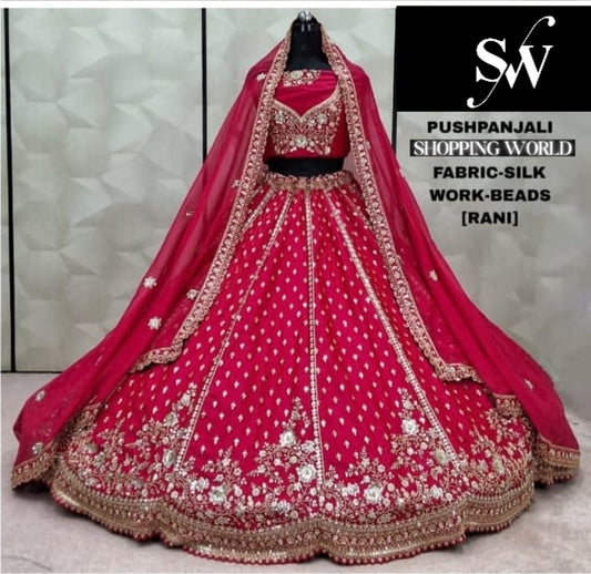 Embellished Rani pink Silk Bridal Lehenga