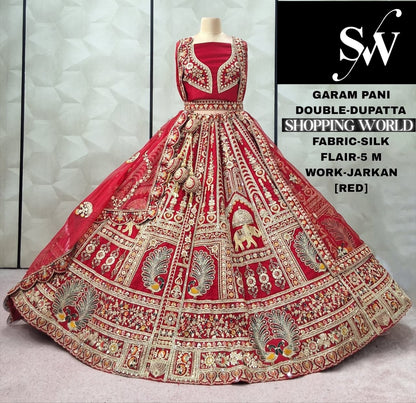 Elegant Red peacock Silk Bridal Lehenga