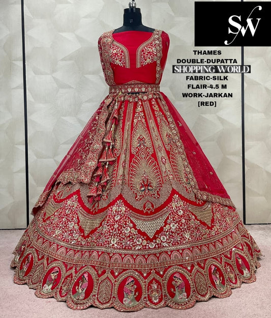 Eye Catching Red Double Dupatta Bridal Lehenga