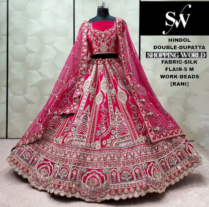 Lovely Rani pink Silk Double Dupatta Bridal Lehenga