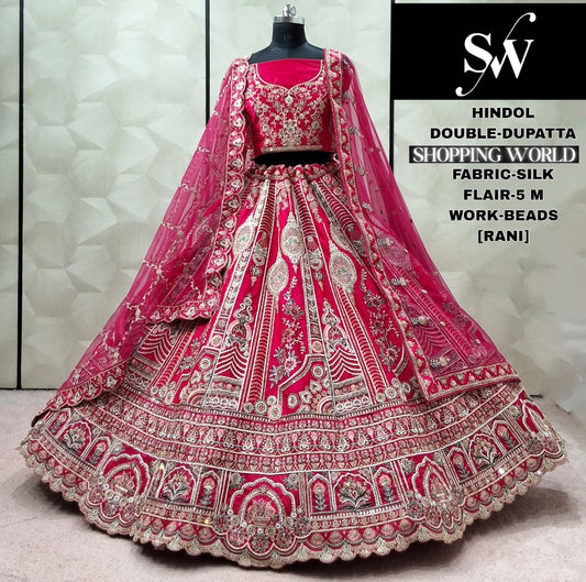 Lovely Rani pink Silk Double Dupatta Bridal Lehenga