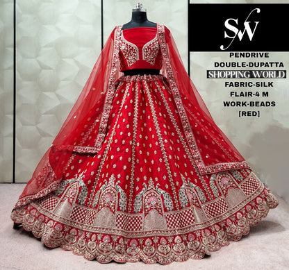 Stunning Rani pink Silk Double Dupatta Peacock Bridal Lehenga