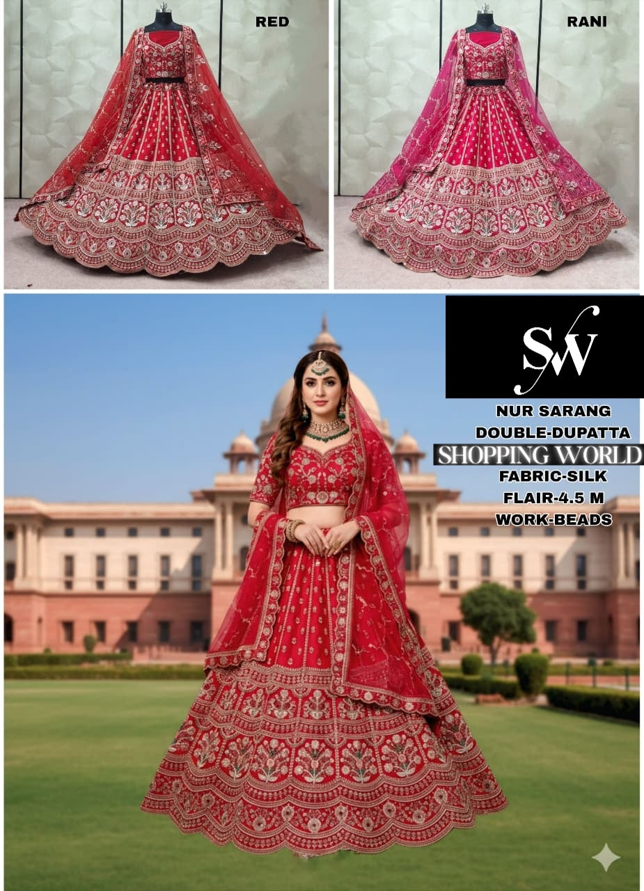 Good looking Red Rani pink Silk Bridal Lehenga