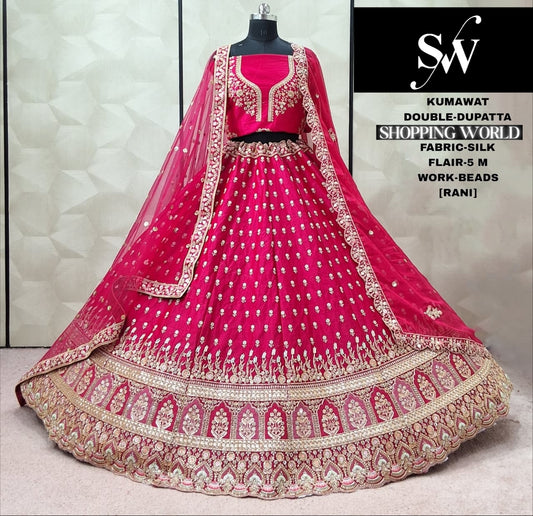 Designer Rani pink Silk Double Dupatta Bridal Lehenga