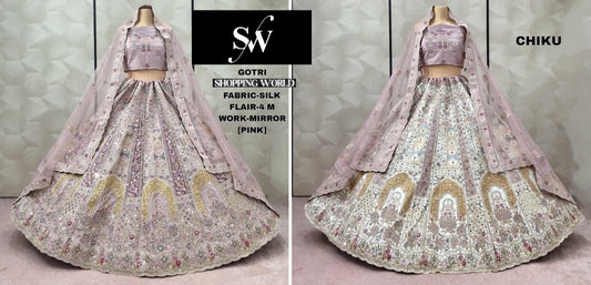 Stunning Pink Chiku golden Silk Bridal Lehenga