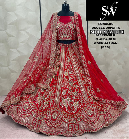 Gorgeous Rani pink Silk Double Dupatta Bridal Lehenga