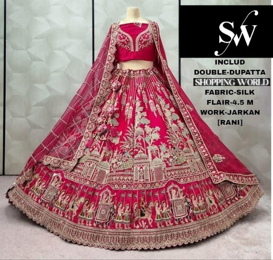 Eye catching Rani pink Silk Double Dupatta Bridal Lehenga
