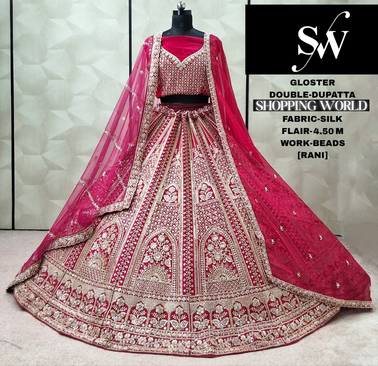 Astonishing Rani pink Silk Double Dupatta Bridal Lehenga