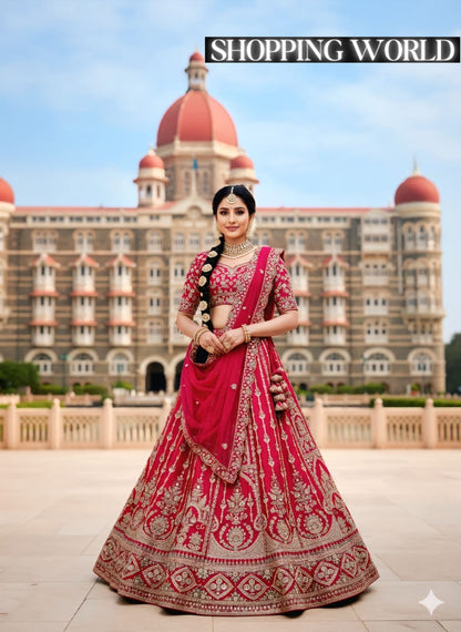 Awesome Red Silk Double Dupatta Bridal Lehenga