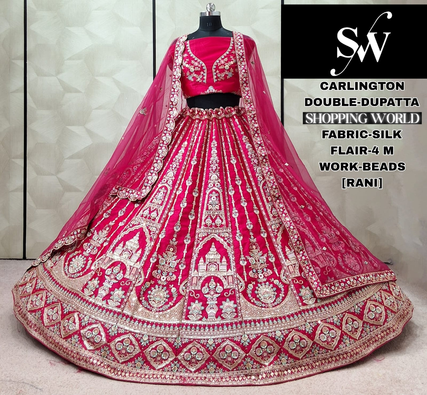 Awesome Red Silk Double Dupatta Bridal Lehenga
