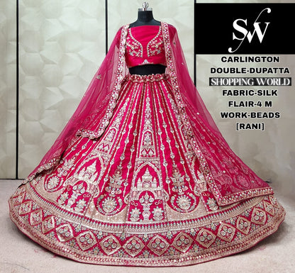 Awesome Red Silk Double Dupatta Bridal Lehenga