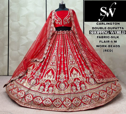 Awesome Red Silk Double Dupatta Bridal Lehenga