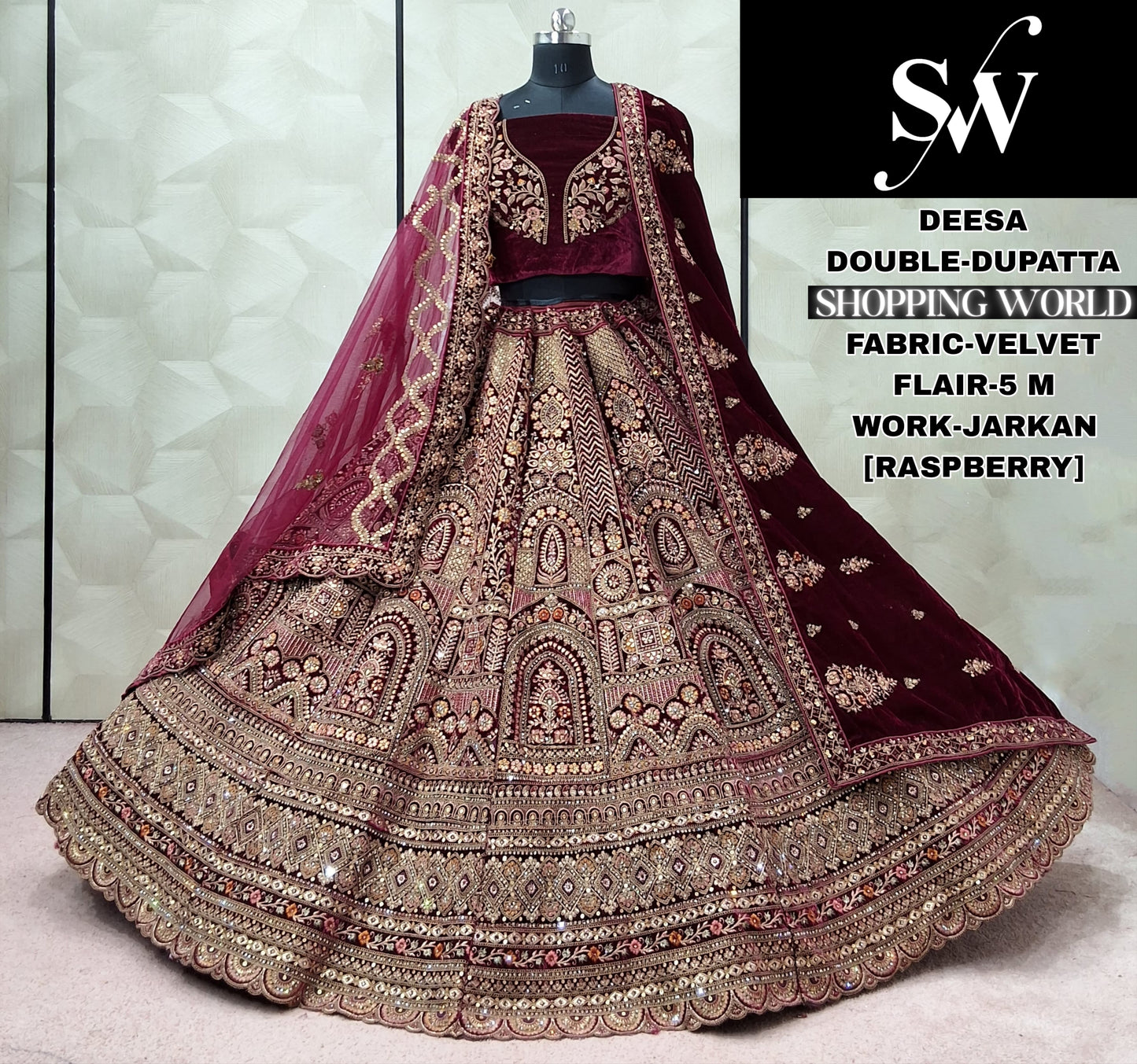 Charming Rust Maroon Silk Double Dupatta Bridal Lehenga