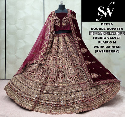Charming Rust Maroon Silk Double Dupatta Bridal Lehenga