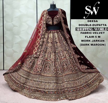 Charming Rust Maroon Silk Double Dupatta Bridal Lehenga