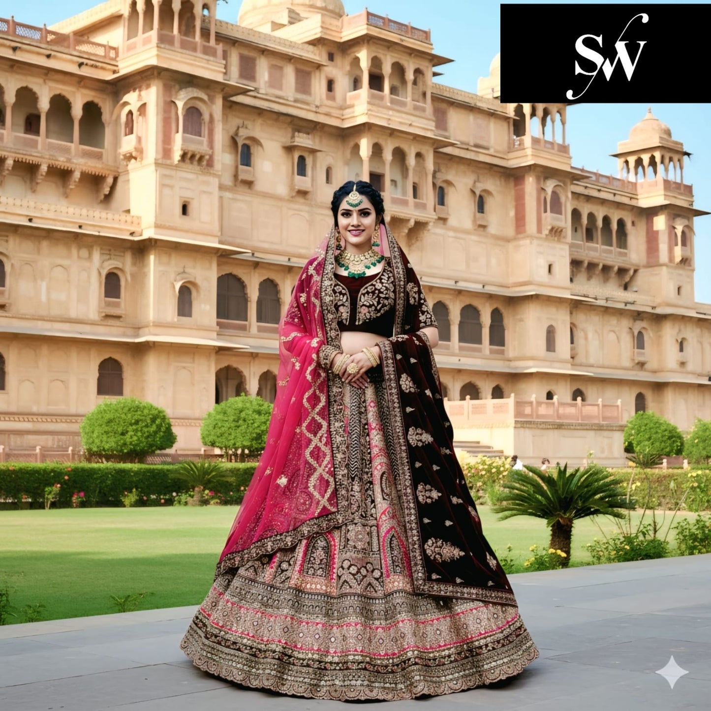 Charming Rust Maroon Silk Double Dupatta Bridal Lehenga