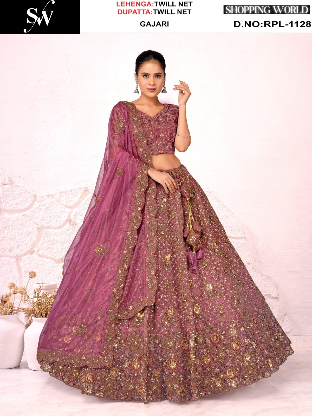 Gorgeous Gajri pink Twill Net Lehenga