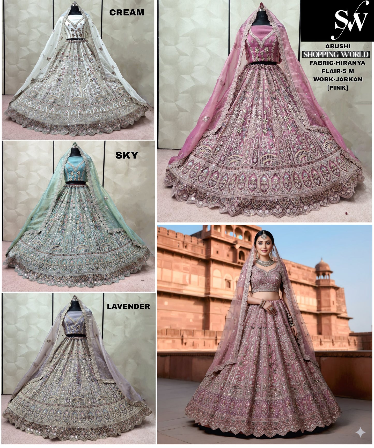 Good looking pink Cream White Sky blue Lavender Hiranya Lehenga